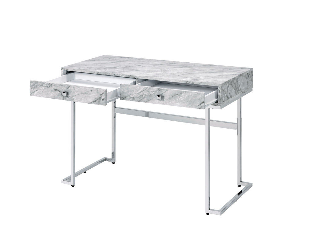 Tigress Printed Faux Marble Top Writing Desk - White