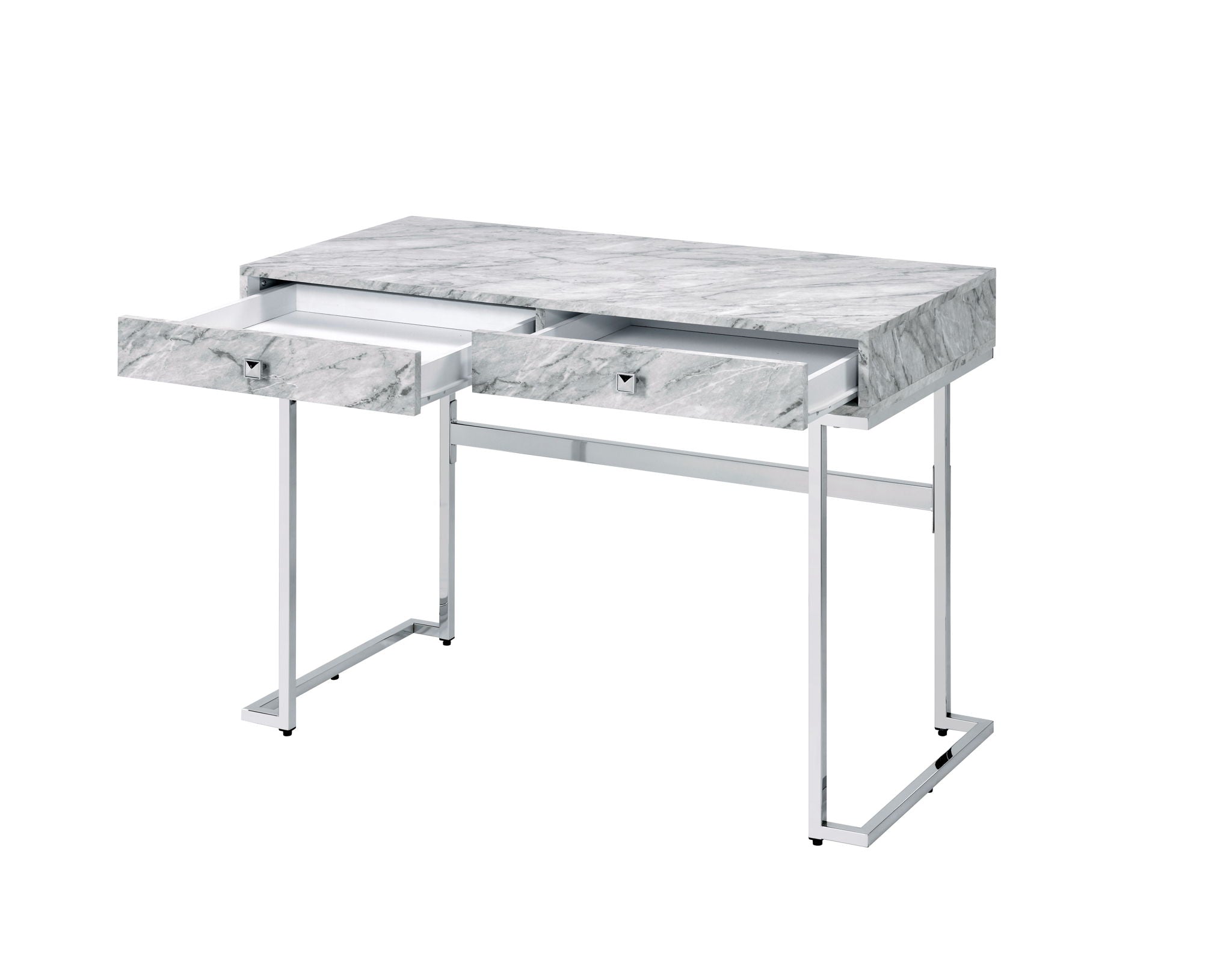 Tigress Printed Faux Marble Top Writing Desk - White