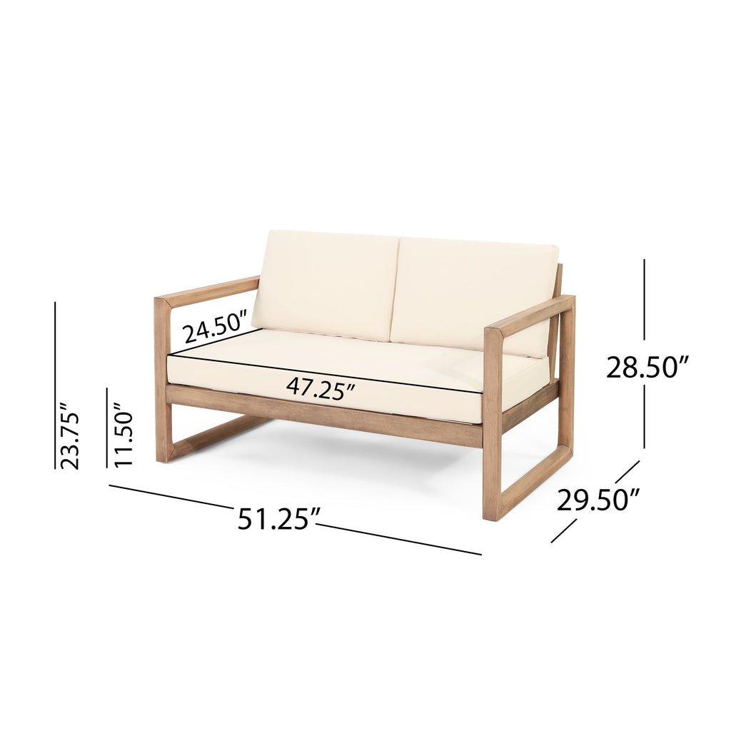 Outdoor Acacia Wood Loveseat and Coffee Table Set with Cushions