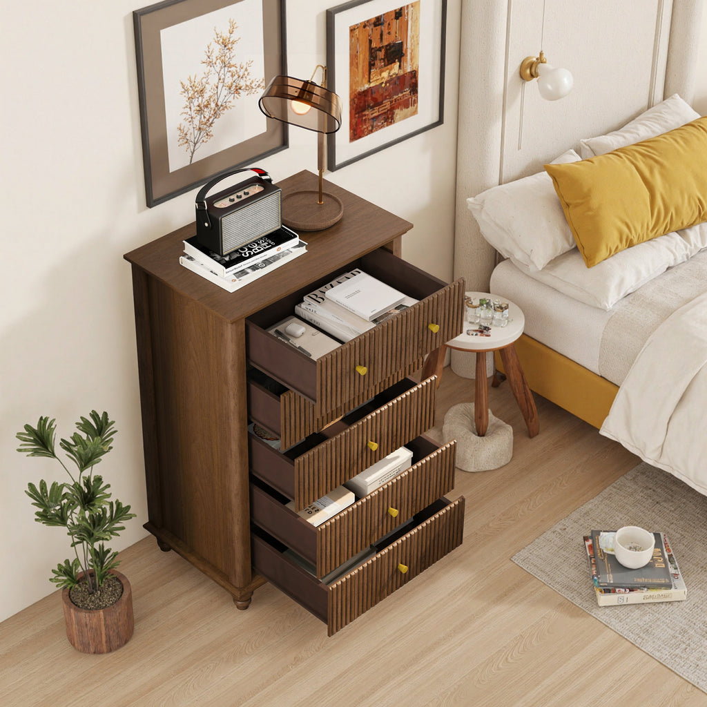 Fluted 5 Drawer Dresser, 45 Inch Tall Modern Chest of Drawers