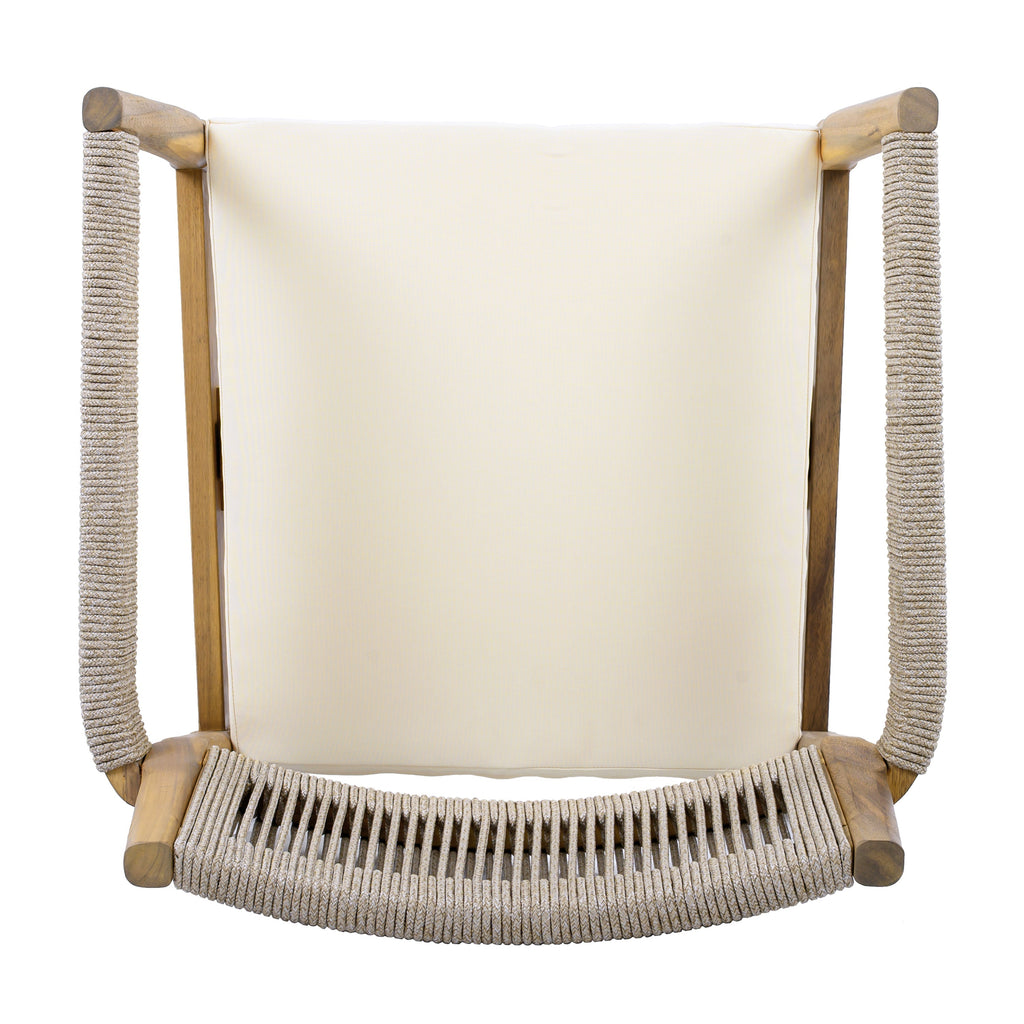 Braided Acacia Wood Outdoor Dining Chairs Set of 4 – Teak Look with Beige Rope & Cream Cushions