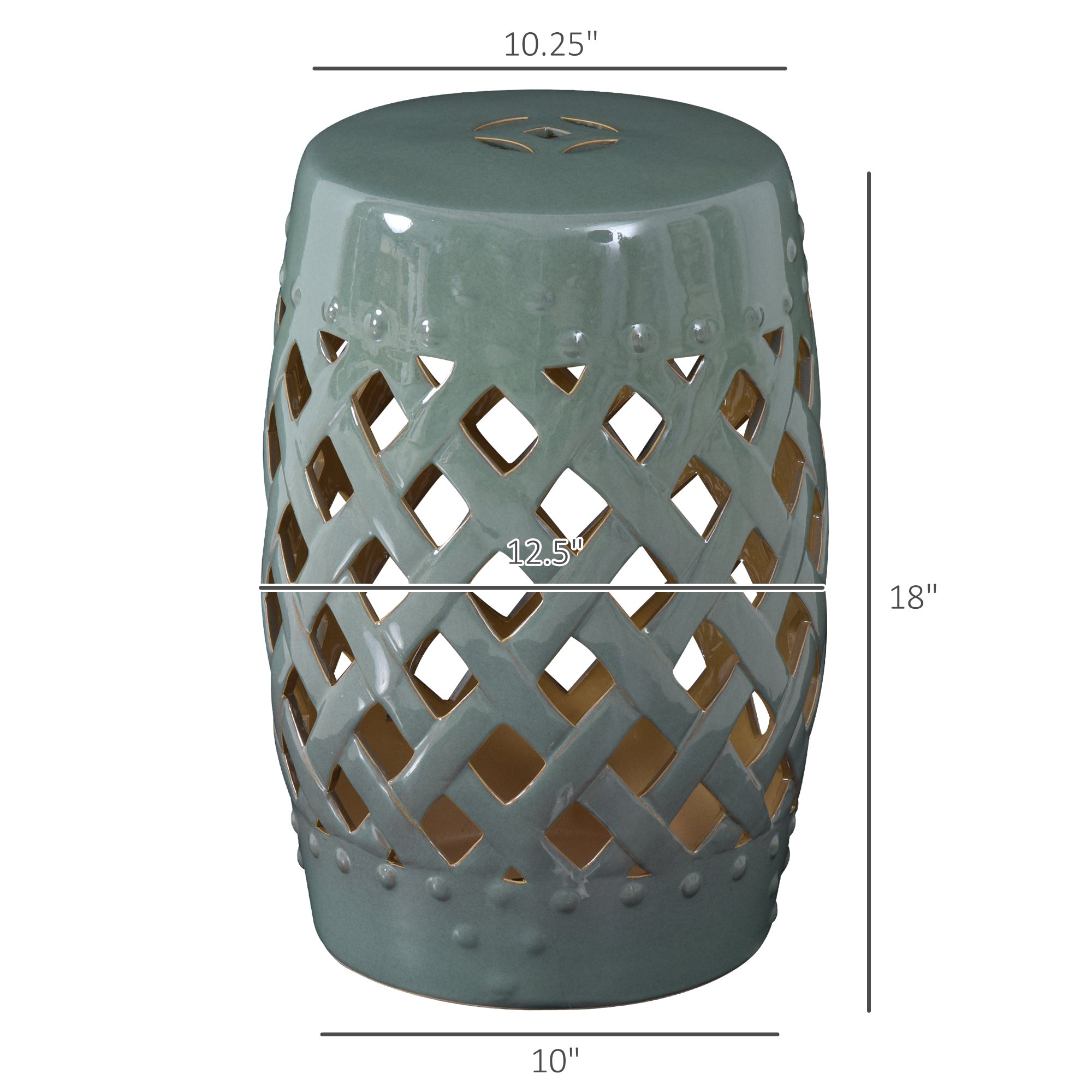Outsunny 13' x 18' Ceramic Garden Stool with Woven Lattice Design & Glazed Finish