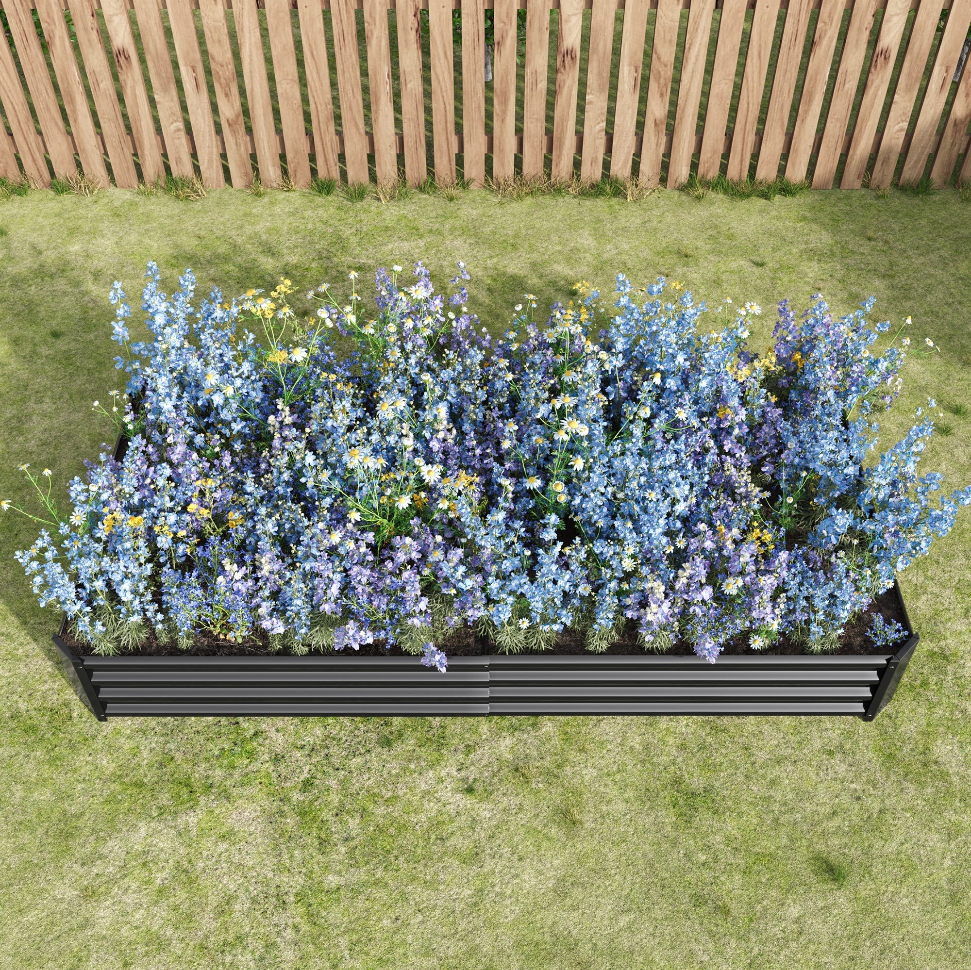 Raised Garden Bed Kit - Metal 7.6x3.7x0.98 ft Black