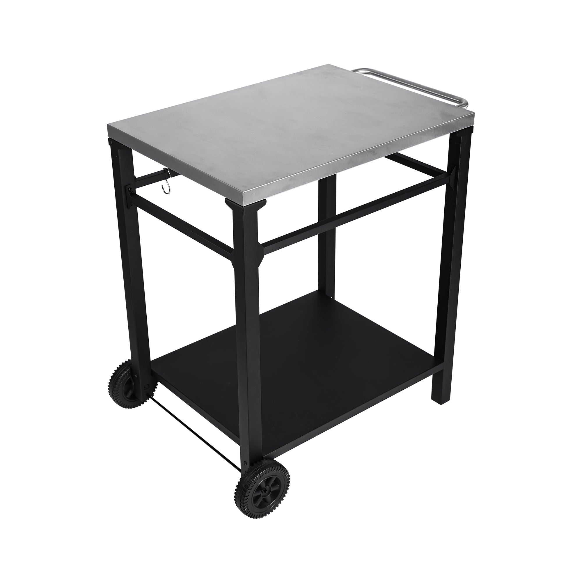 2-Tier Outdoor Grill Cart with Stainless Steel Top, Large Wheels & Tool Hooks