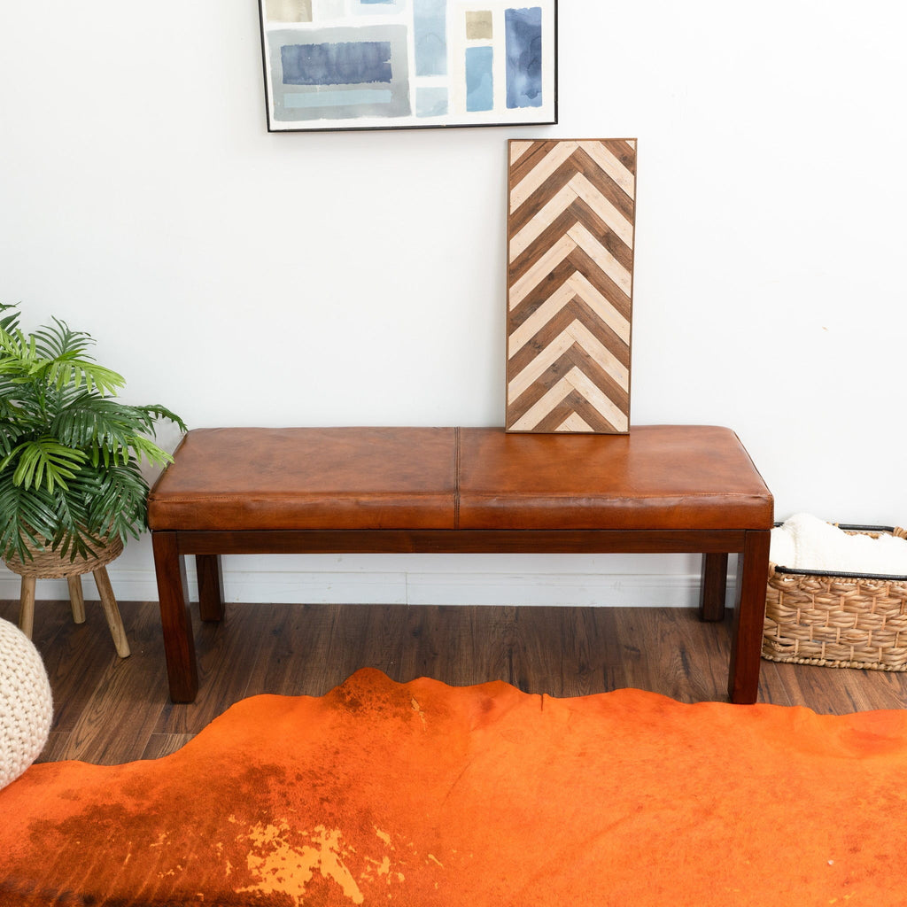 Austin - Bench With Lines - Antique Brown / Brown / Rustic / Tan