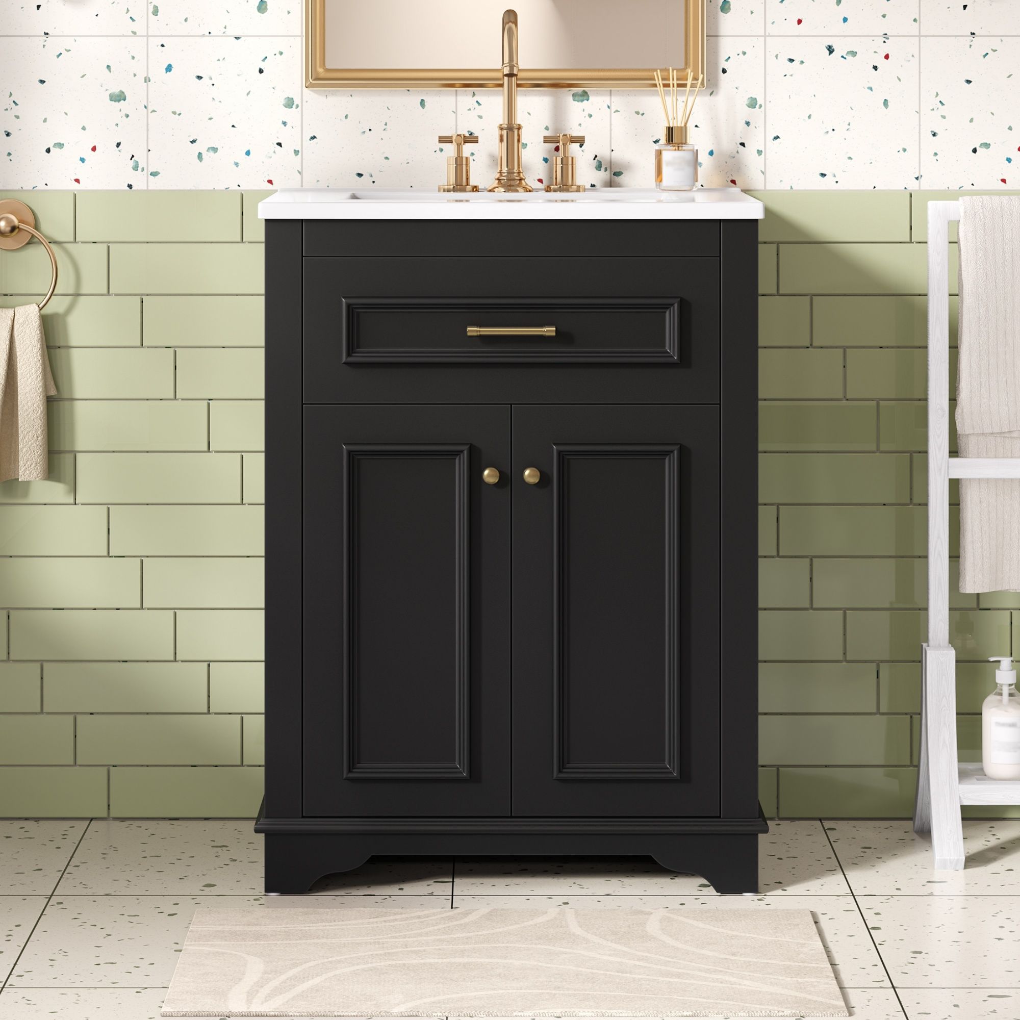 Bathroom Vanity With Integrated Sink, 2 Door Cabinet With Tip Out Drawer