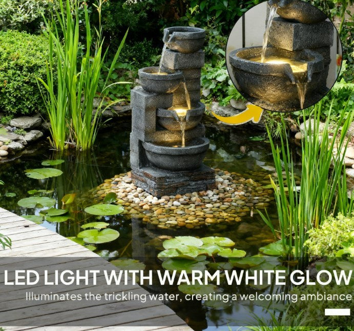 Garden Fountain, Tall Outdoor Waterfall with LED Lights