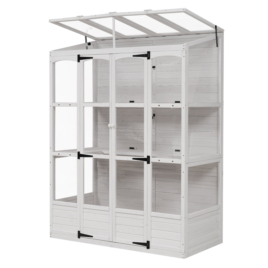 TOPMAX 78-Inch Wooden Greenhouse with Skylights and Folding Shelves
