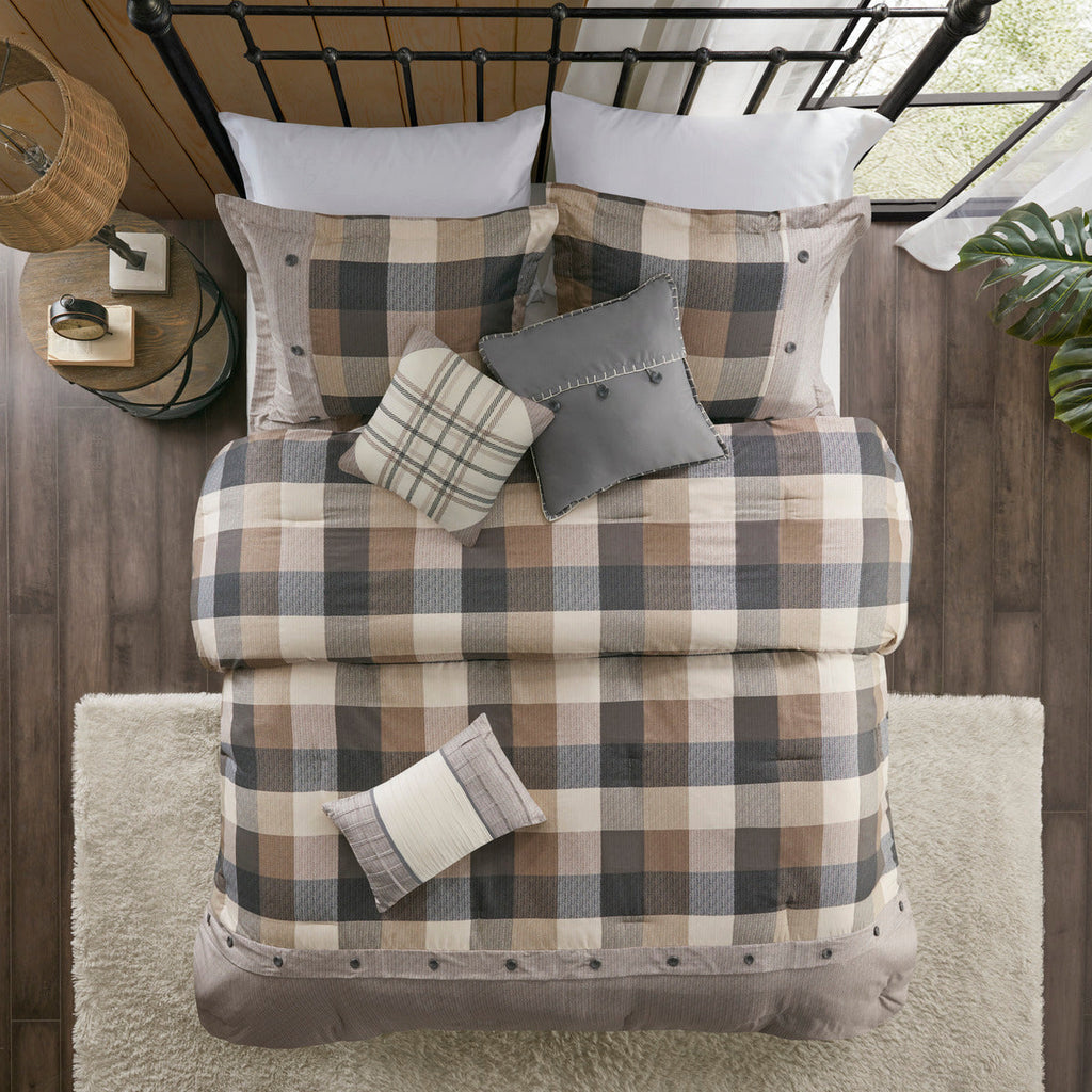 7 Piece Herringbone Comforter Set Neutral California King