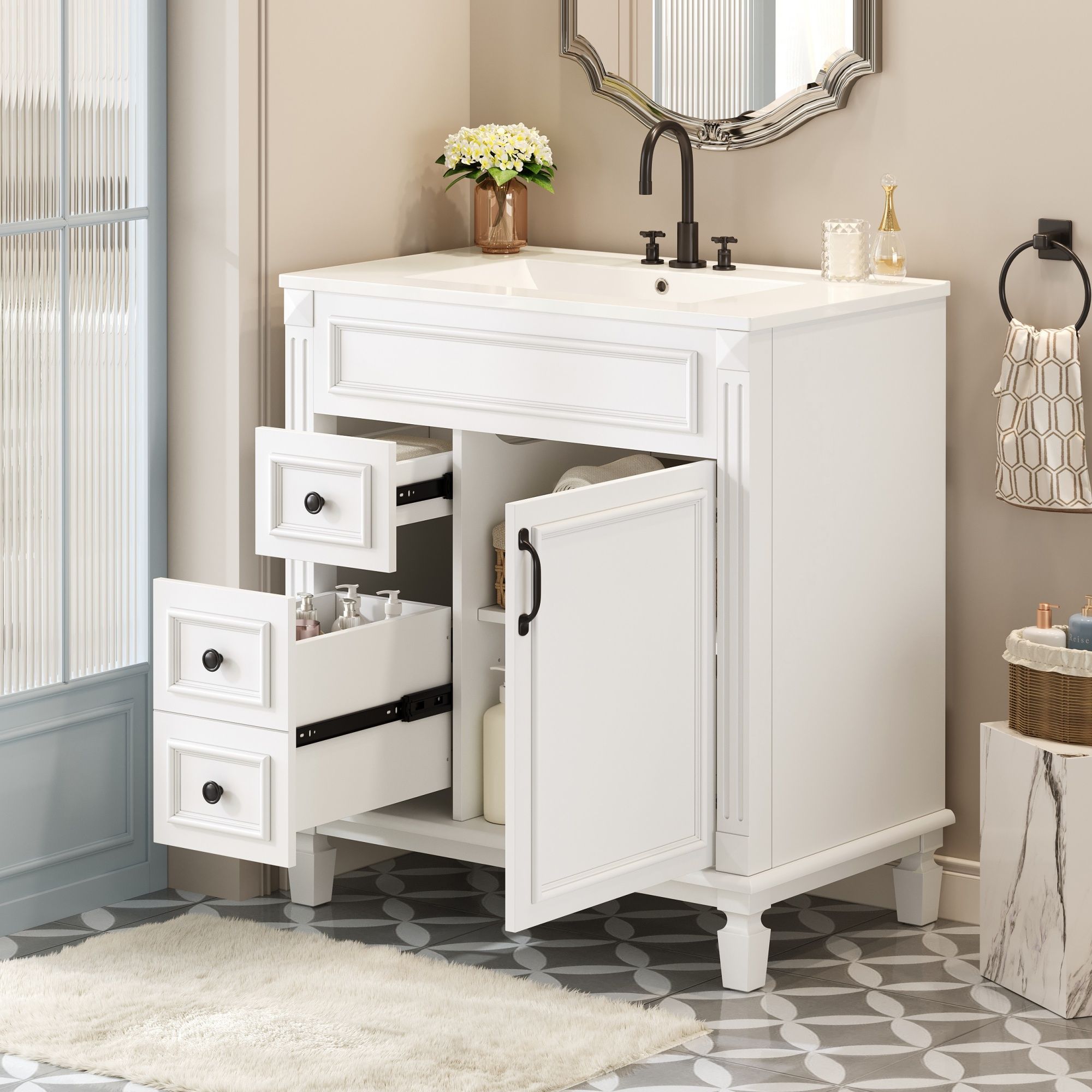 Bathroom Vanity With Sink, Cabinet With 2 Drawers And Adjustable Shelf