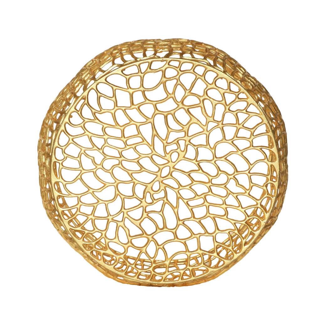 Modern Glam Mesh Coffee Table with Gold Accents and Aluminum Frame