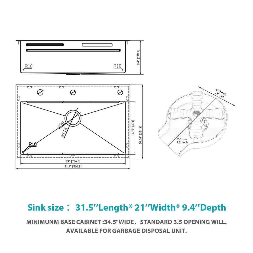 Drop In Waterfall Kitchen Sink With Pull-Out Faucet & Cup Washer