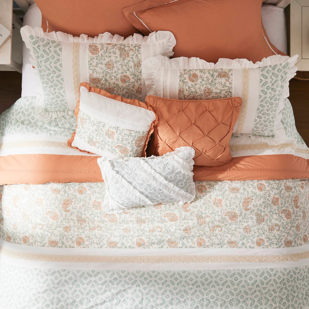 9 Piece Cotton Percale Comforter Set Coral Queen