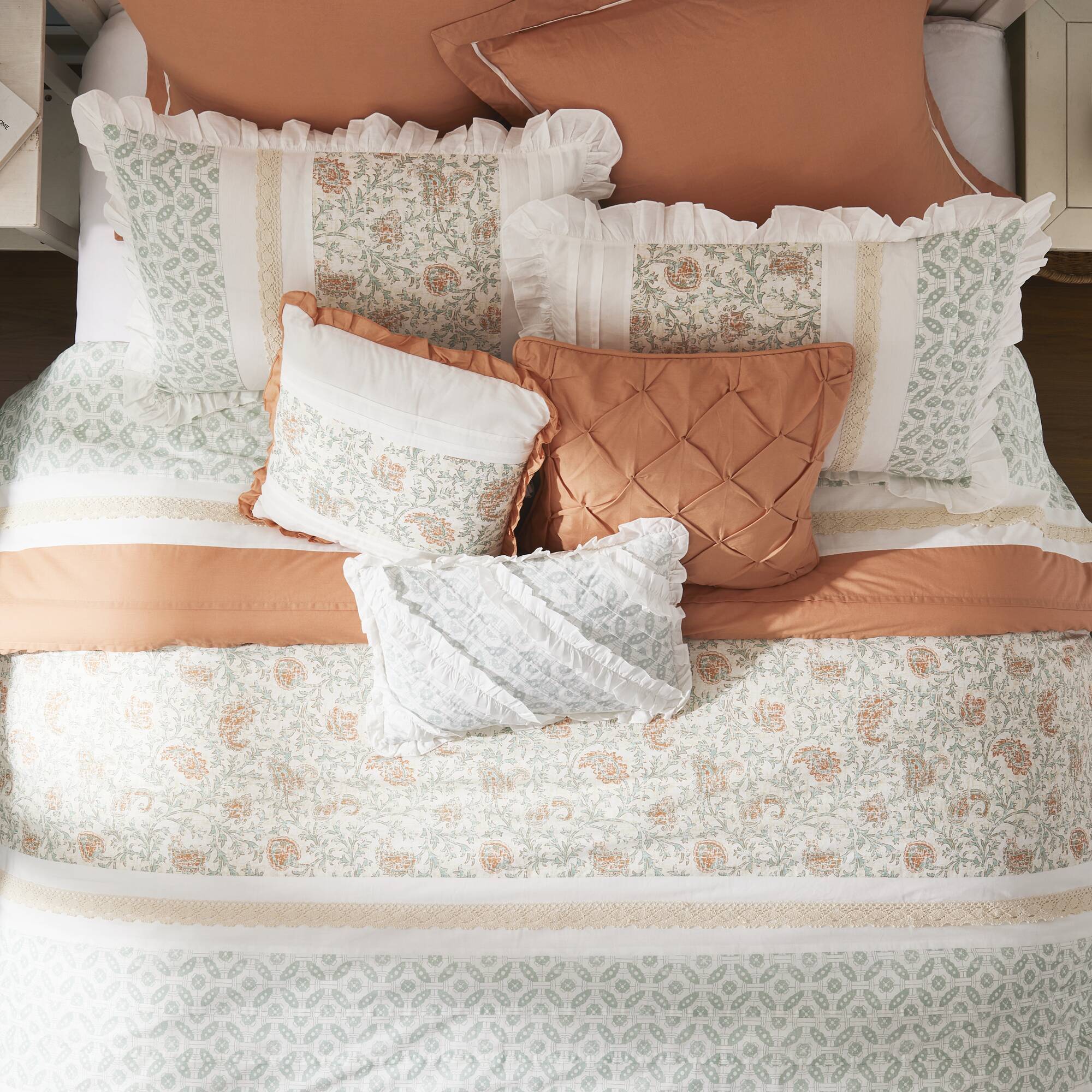 9 Piece Cotton Percale Comforter Set Coral Queen