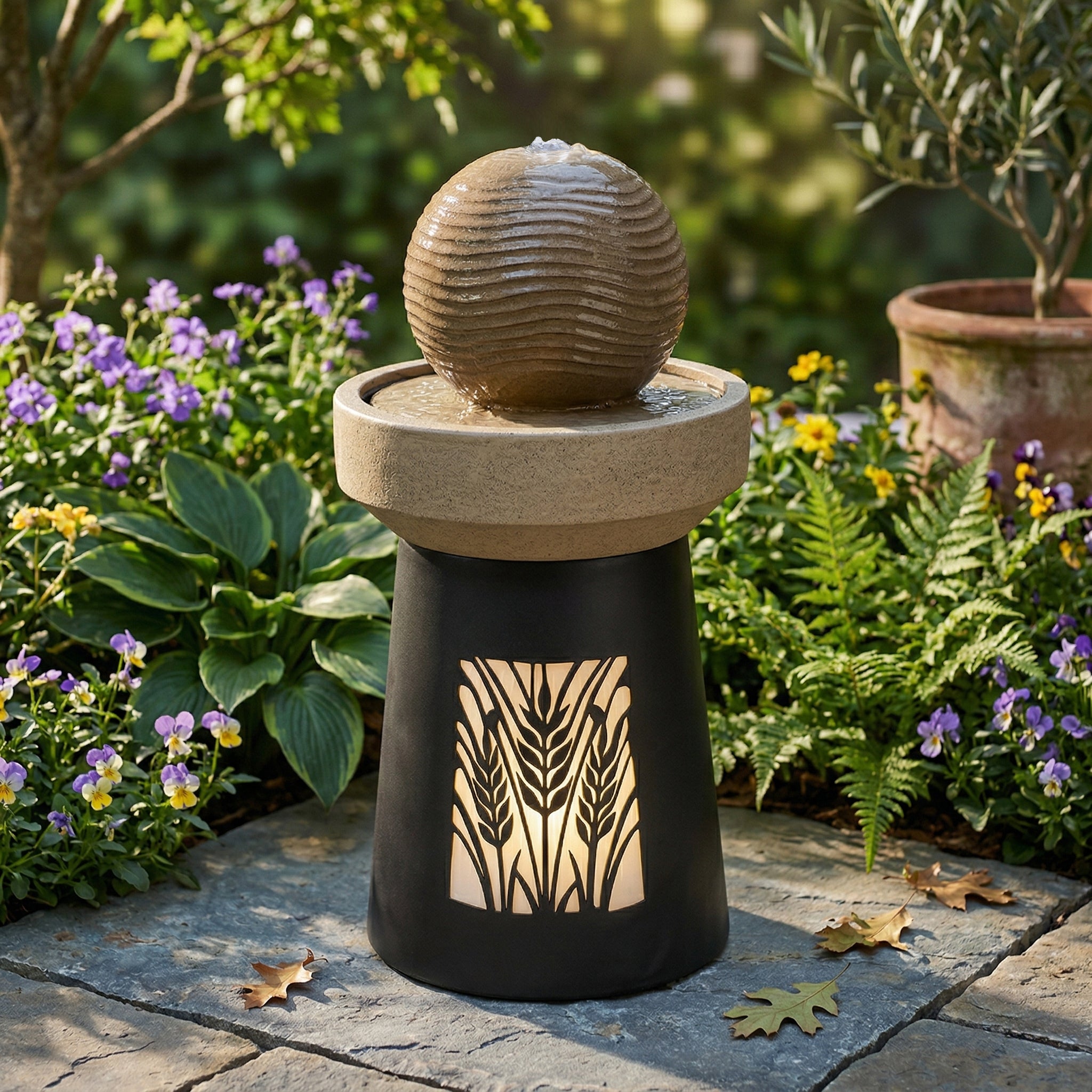 Outdoor Garden Lantern Light with Warm LED Leaf Silhouette