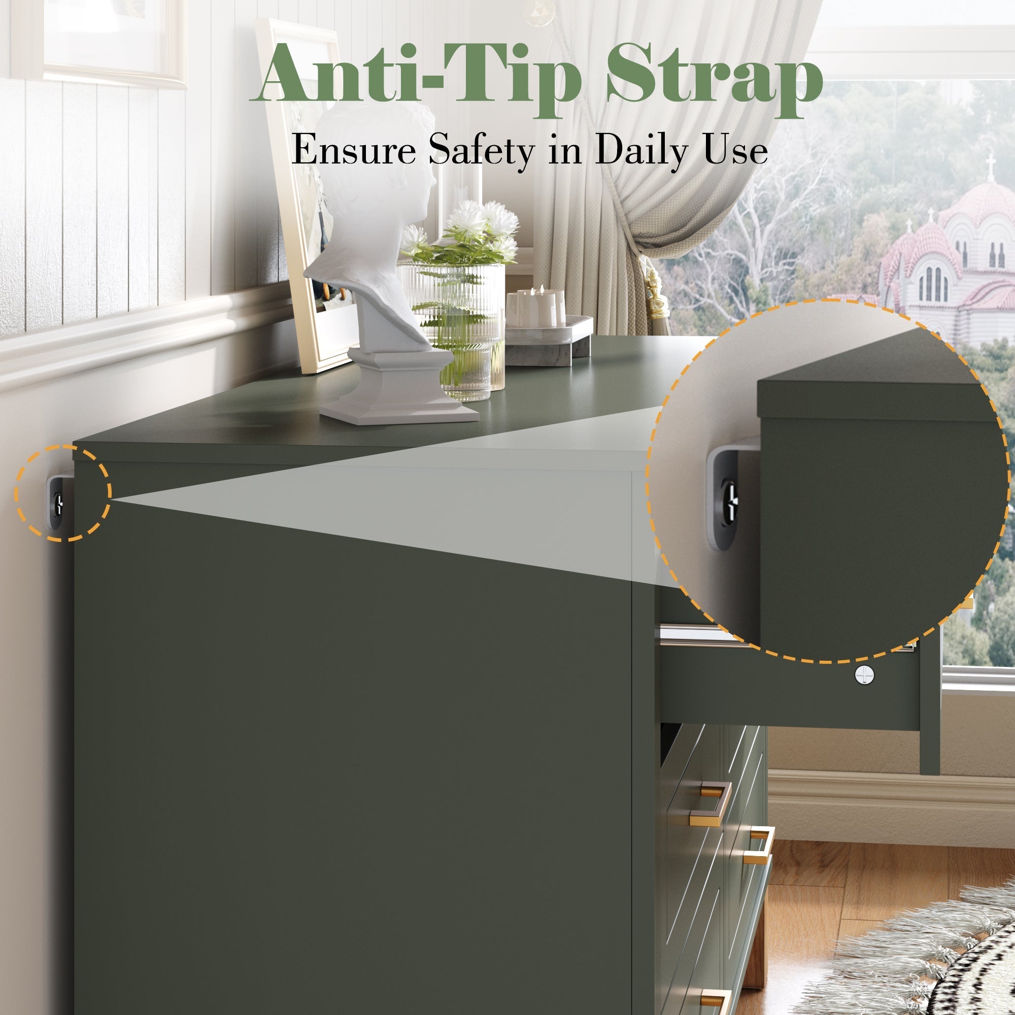 6-Drawer Double Dresser in Olive
