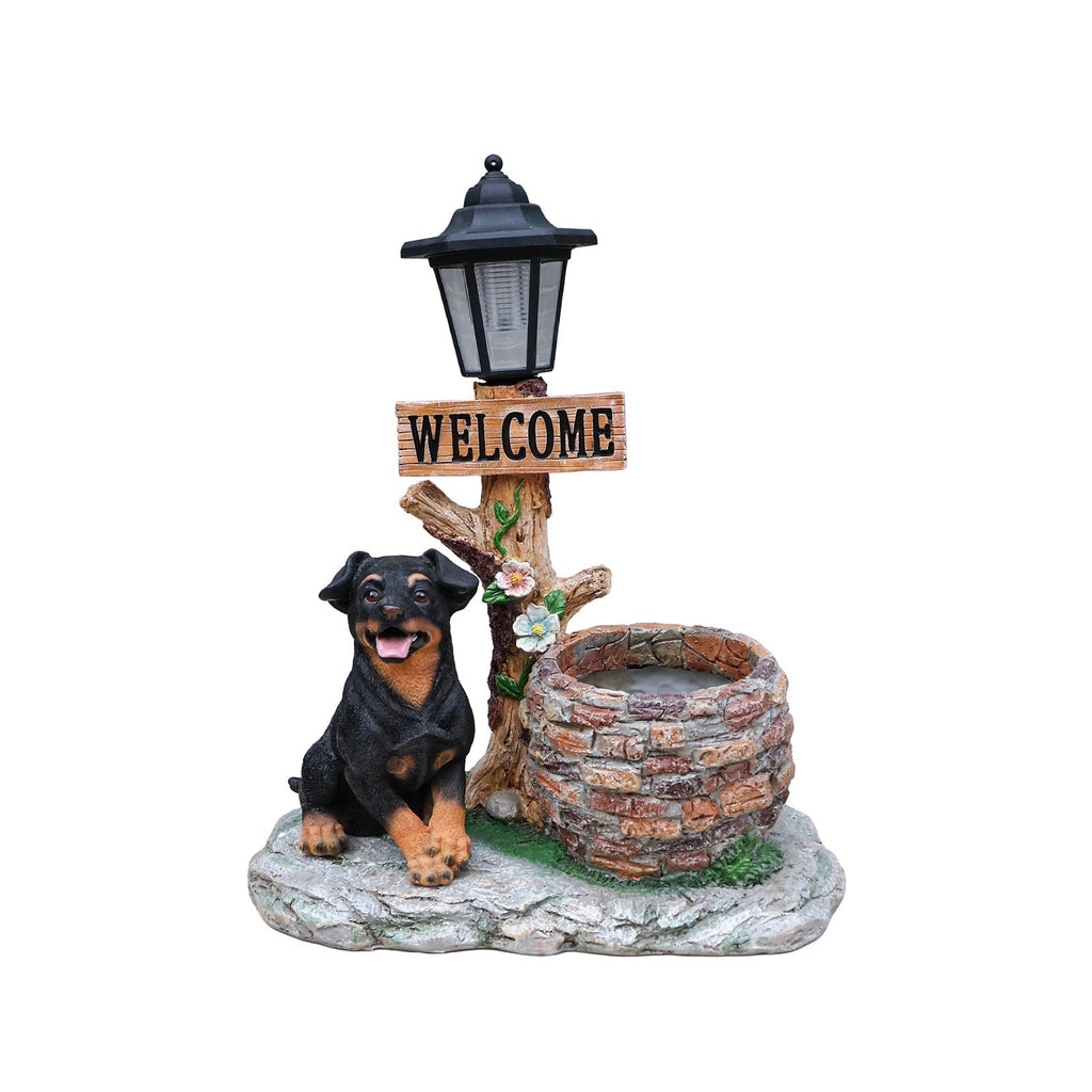 Puppy Dog Solar Planter Outdoor Statue