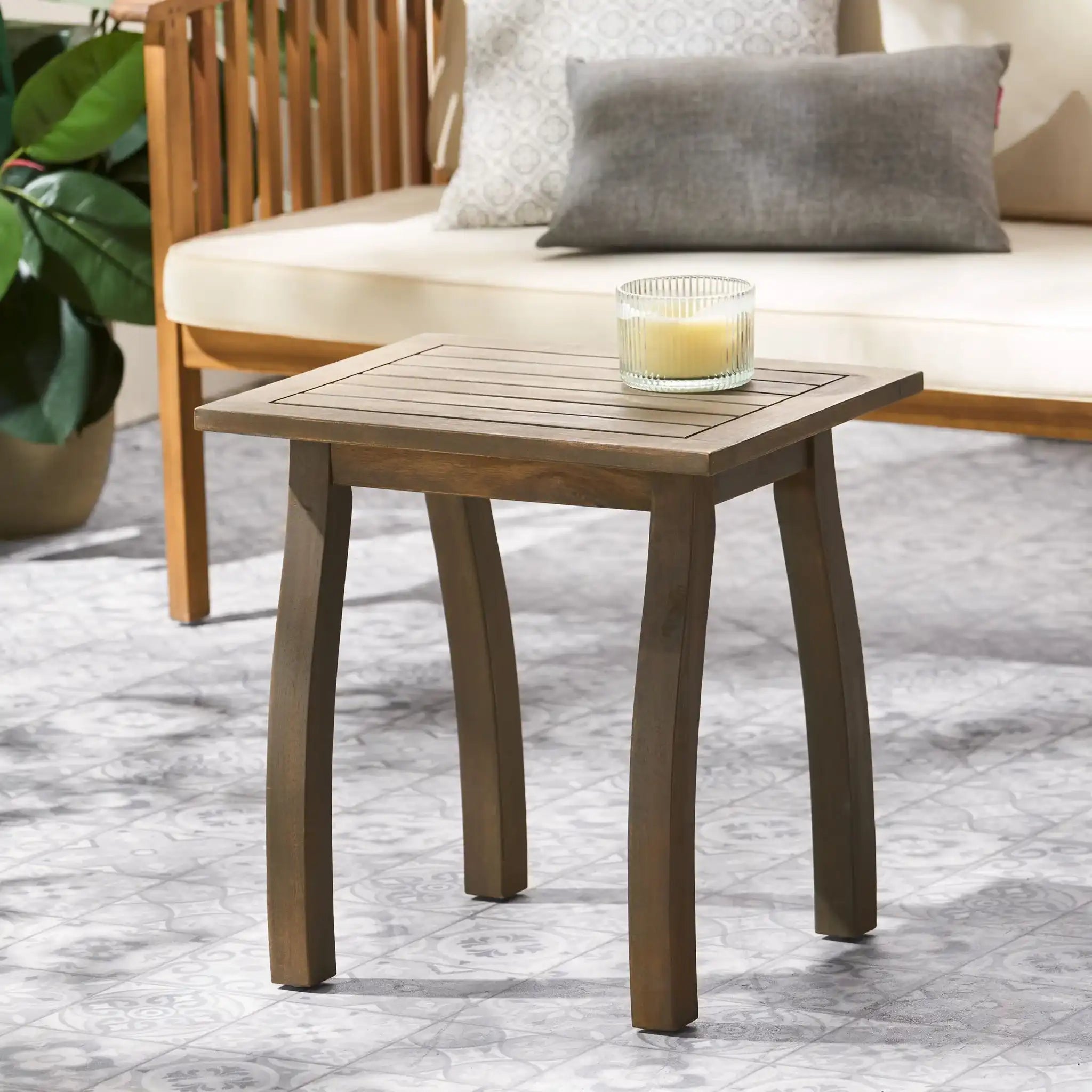 Kinesis Outdoor Side Table With Slatted Top and Wood Frame
