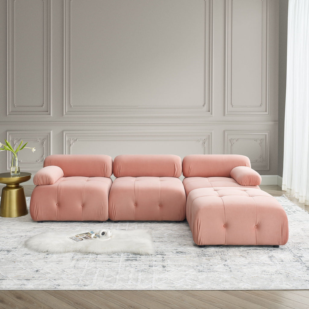 Modular Sectional Sofa, Button Tufted Design With Diy L-Shaped Layout, Reversible Ottoman