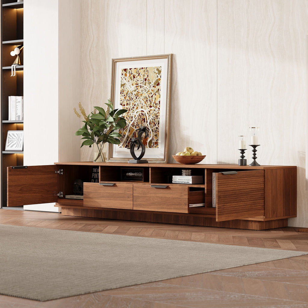 TV Stand Entertainment Center with Deep Drawers, Cable Management & Soft Closing Hinges