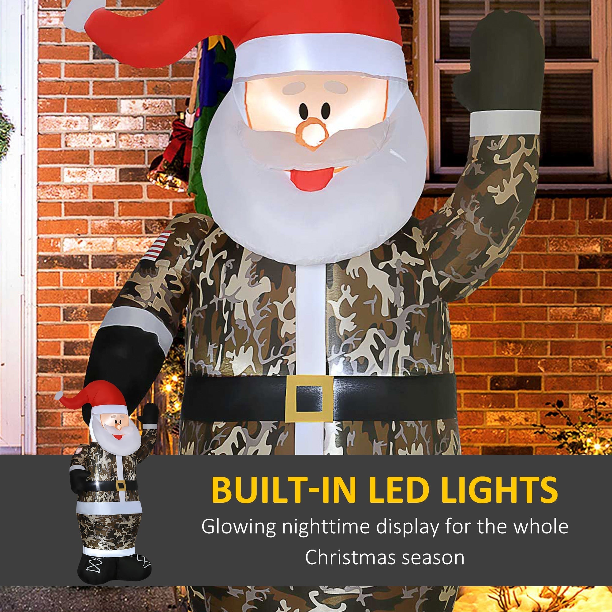 Christmas Inflatables Outdoor Decorations Santa Claus Wearing Camouflage