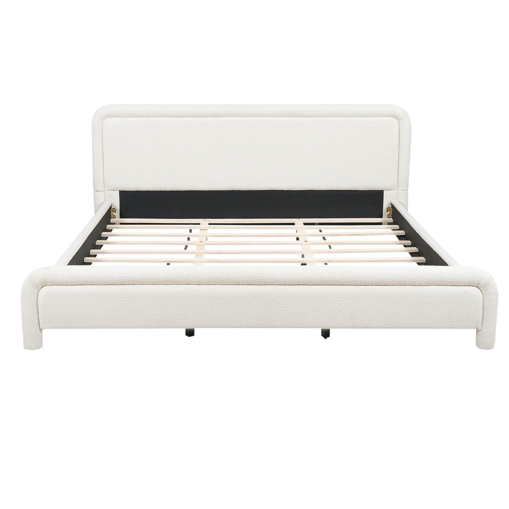 Upholstered Platform Bed Frame With Curved Headboard, Wood Slats Support