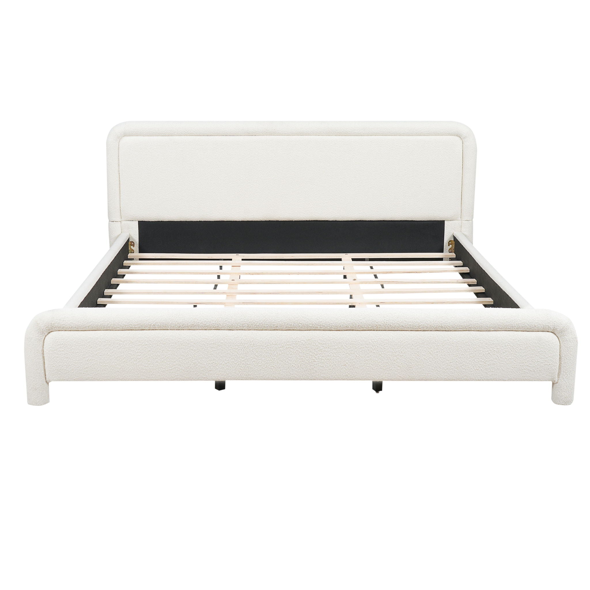 Upholstered Platform Bed Frame With Curved Headboard, Wood Slats Support