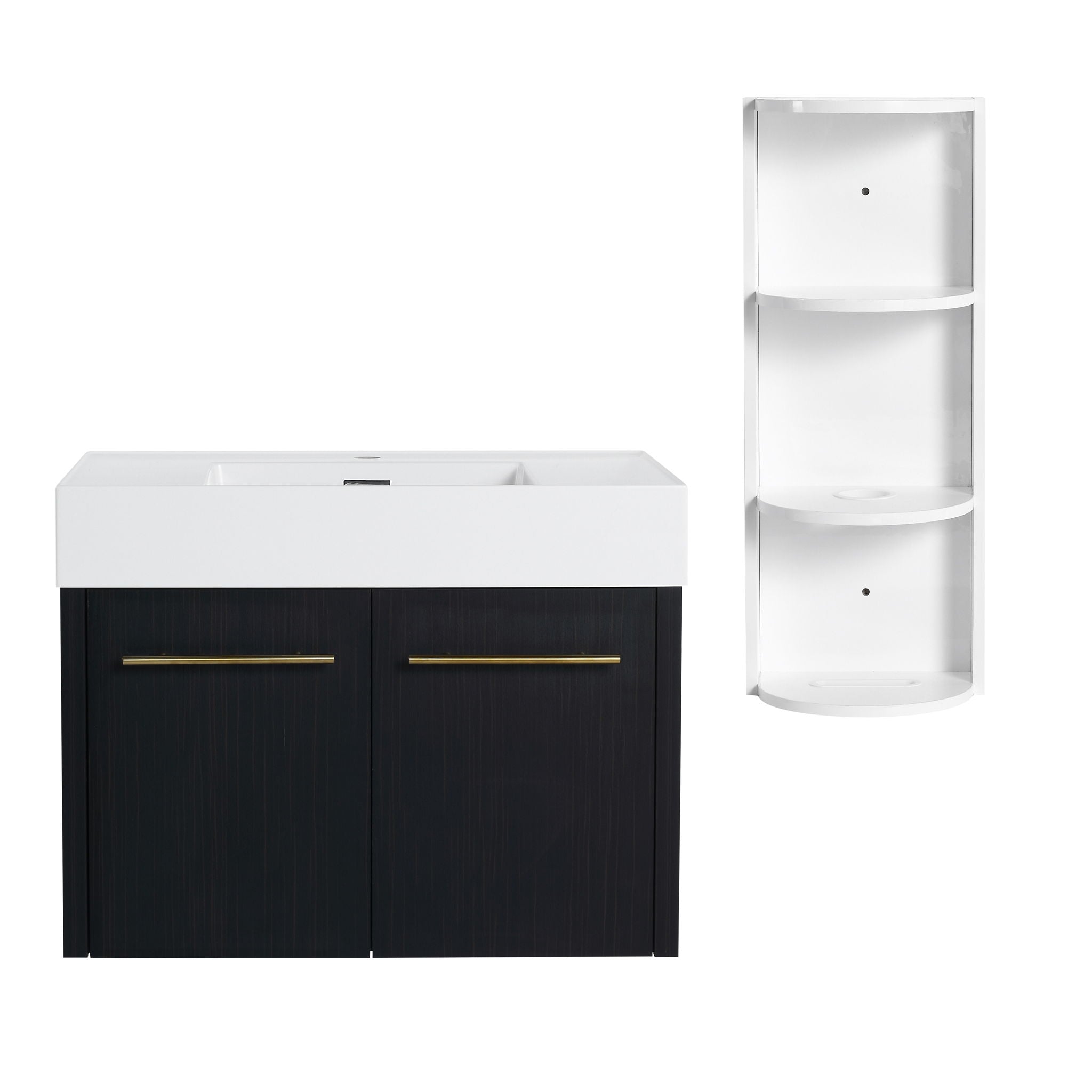 Modern Wall Mounted Bathroom Vanity with Resin Sink and Storage Rack