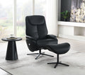 Labotina Top Grain Leather Accent Chair With Swivel & Ottoman - Black