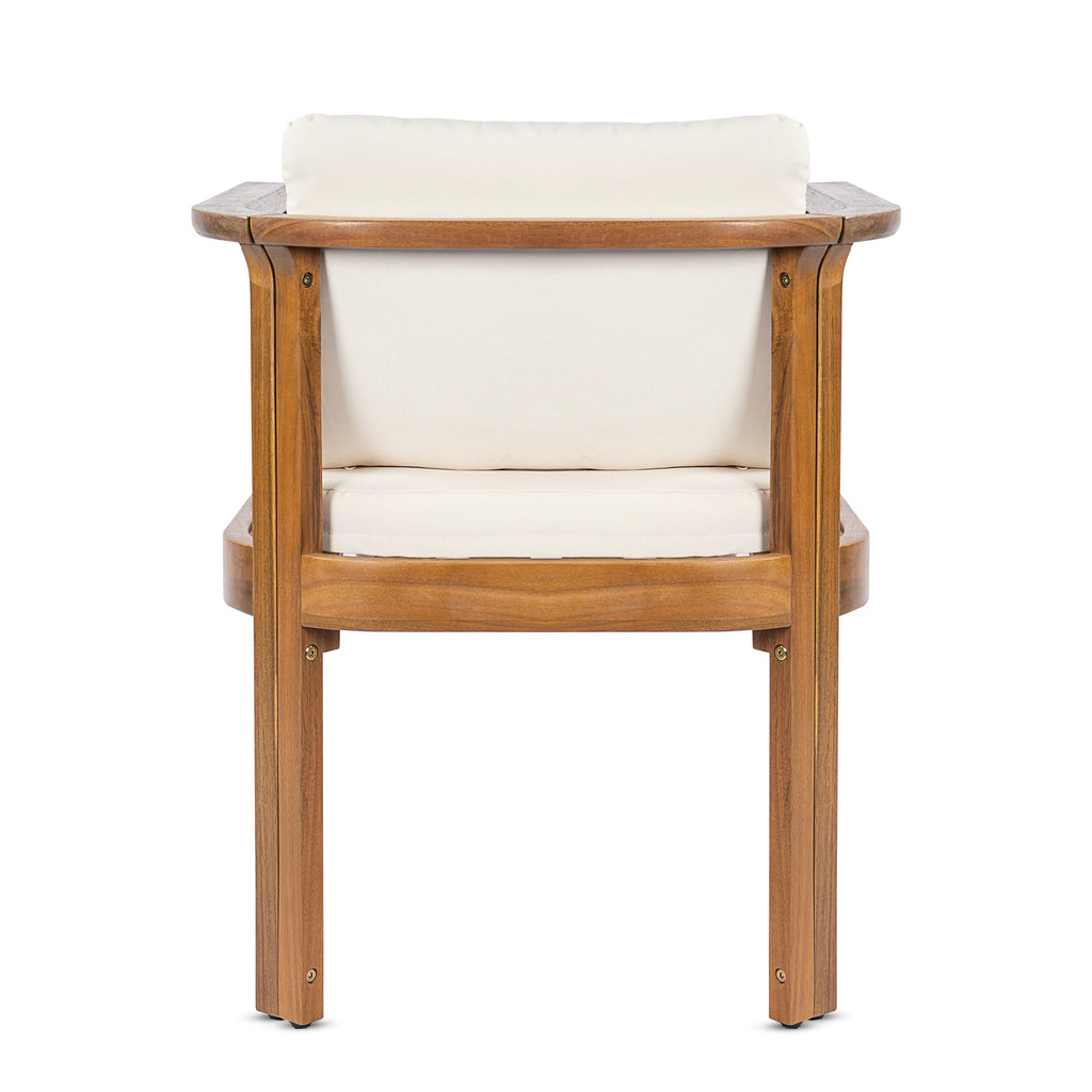 Outdoor Dining Chair Set of 4 with Curved Acacia Wood Arms and Cream Cushions