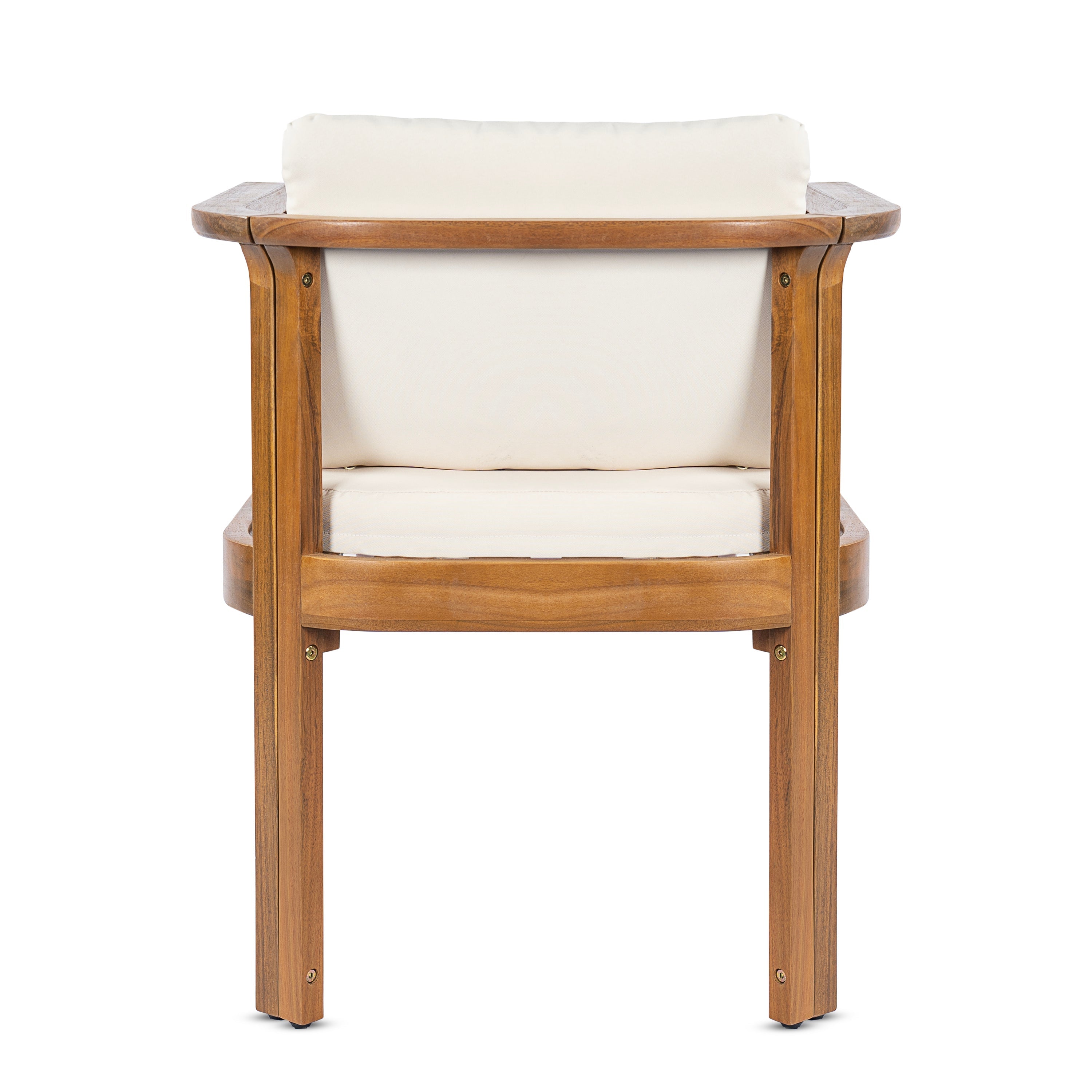 Outdoor Dining Chair Set of 4 with Curved Acacia Wood Arms and Cream Cushions
