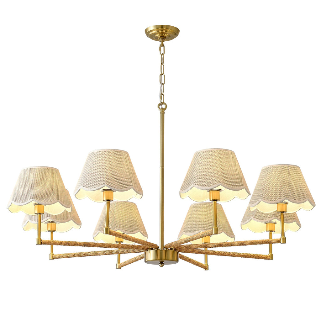 8-Light Rope and Fabric Shade Gold Chandelier