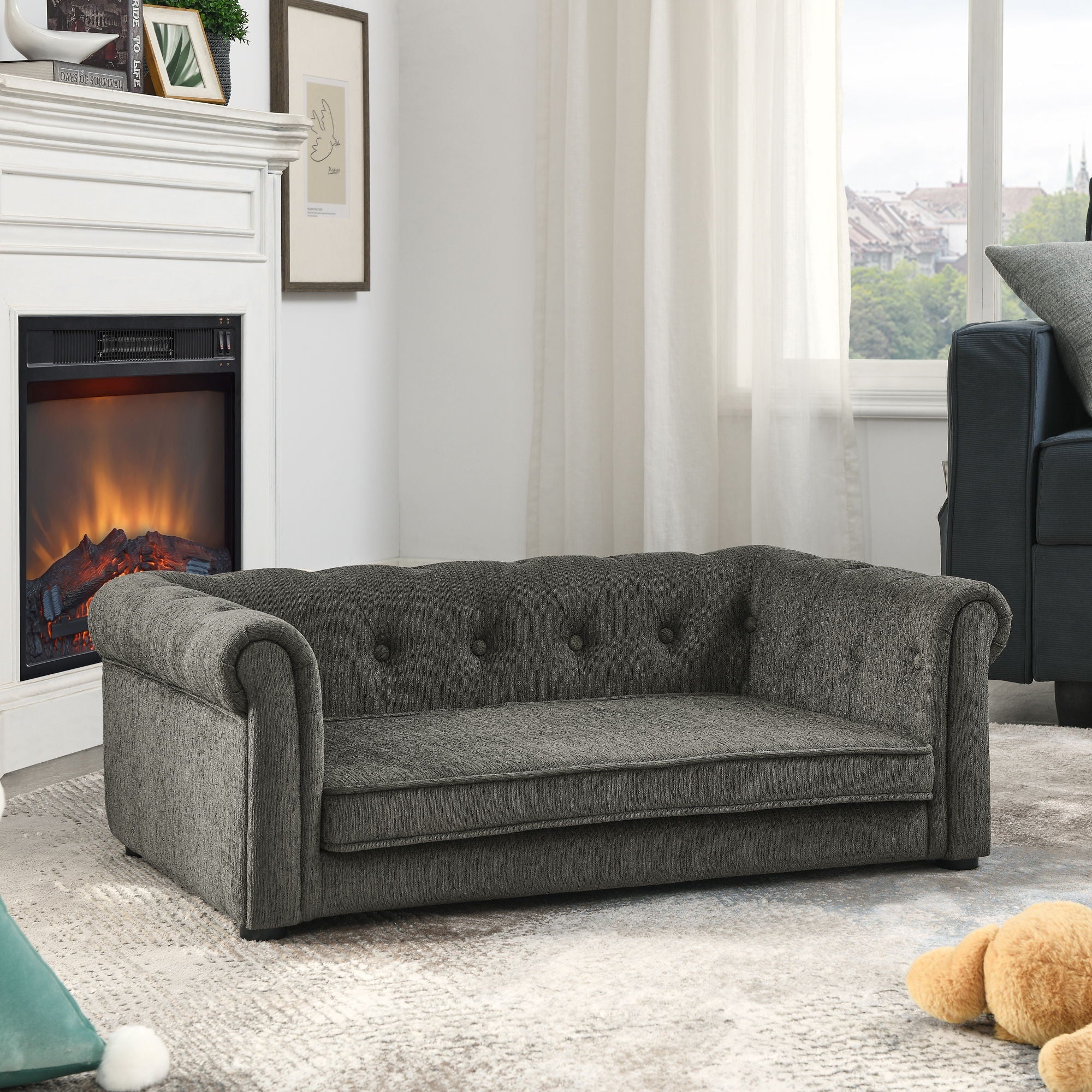 Modern Elegant Rectangle Pet Bed, Durable Elevated Dog Sofa