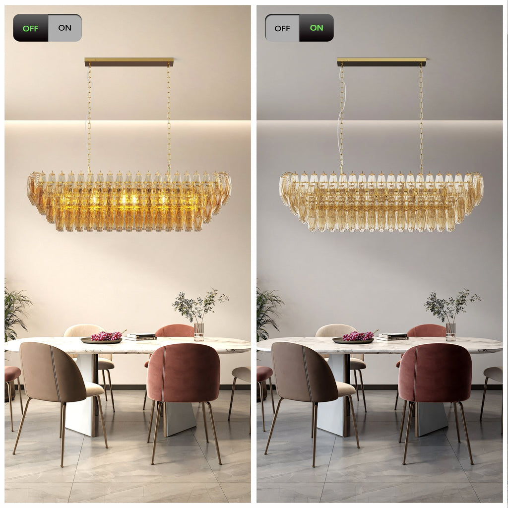 Modern Chandeliers for Dining Room, 54" Large Rectangle Gold Kitchen Chandelier Over Table