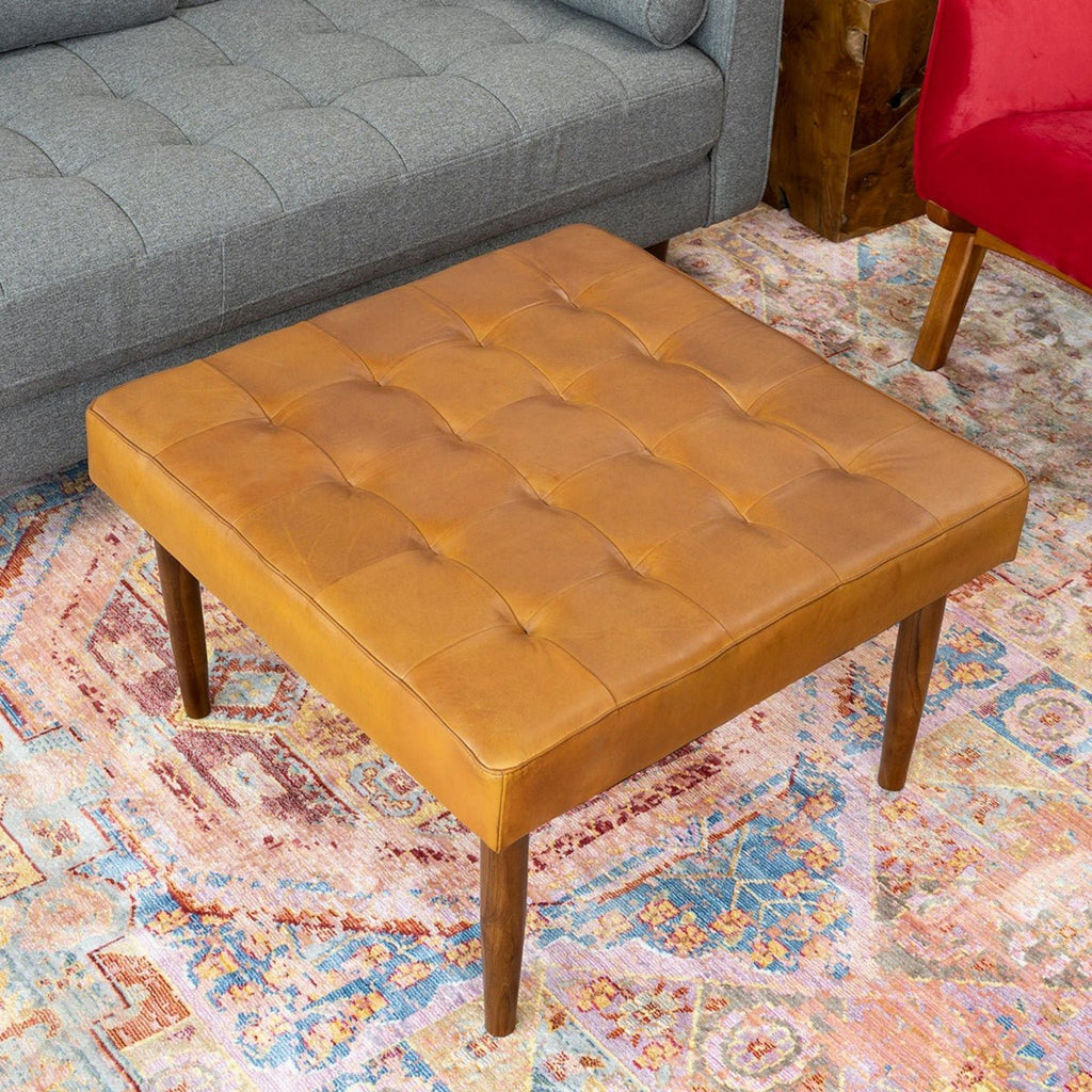 Mark - Tufted Square Genuine Upholstered Ottoman