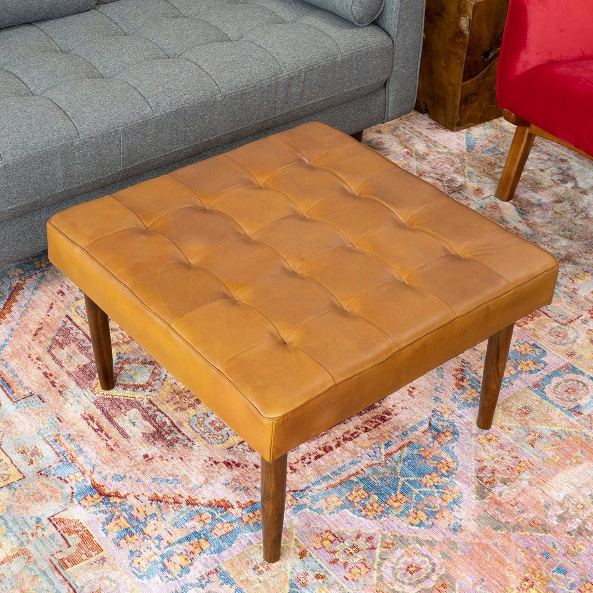 Mark - Tufted Square Genuine Upholstered Ottoman