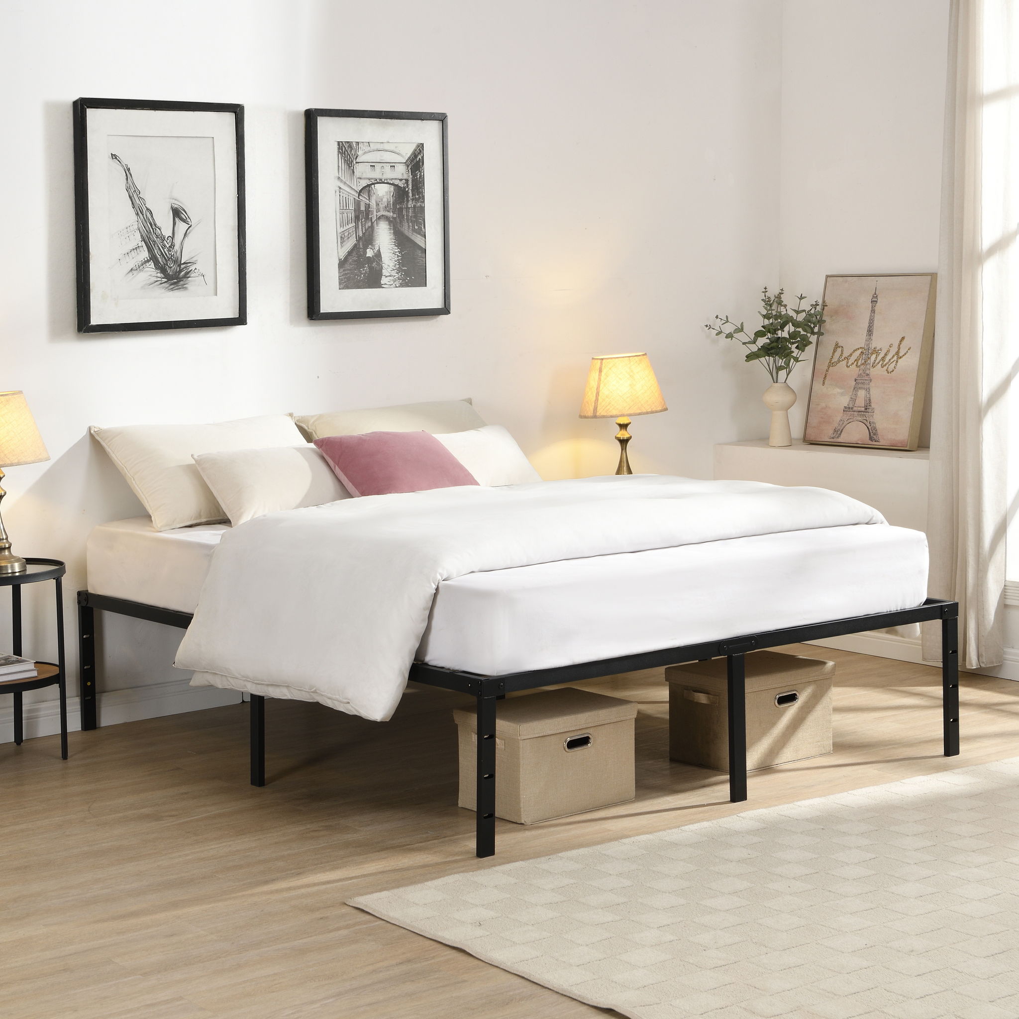 Queen Size Platform Bed with Quiet Support - Black