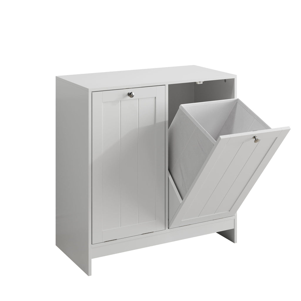 Tilted Laundry Hamper With Removable Basket, Hidden Storage Cabinet, Home Organizer For Bathroom - White