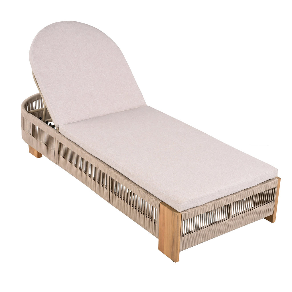 Outdoor Chaise Lounge Chair, Acacia Wood with Adjustable Backrest and Cushion