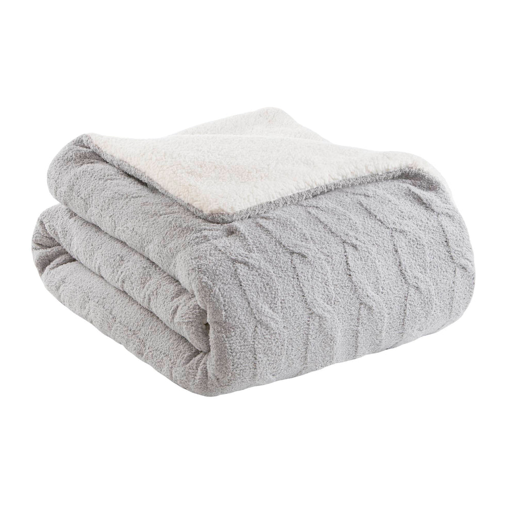 3 Pieces Full/Queen Cable Knit Chenille Comforter Set Gray