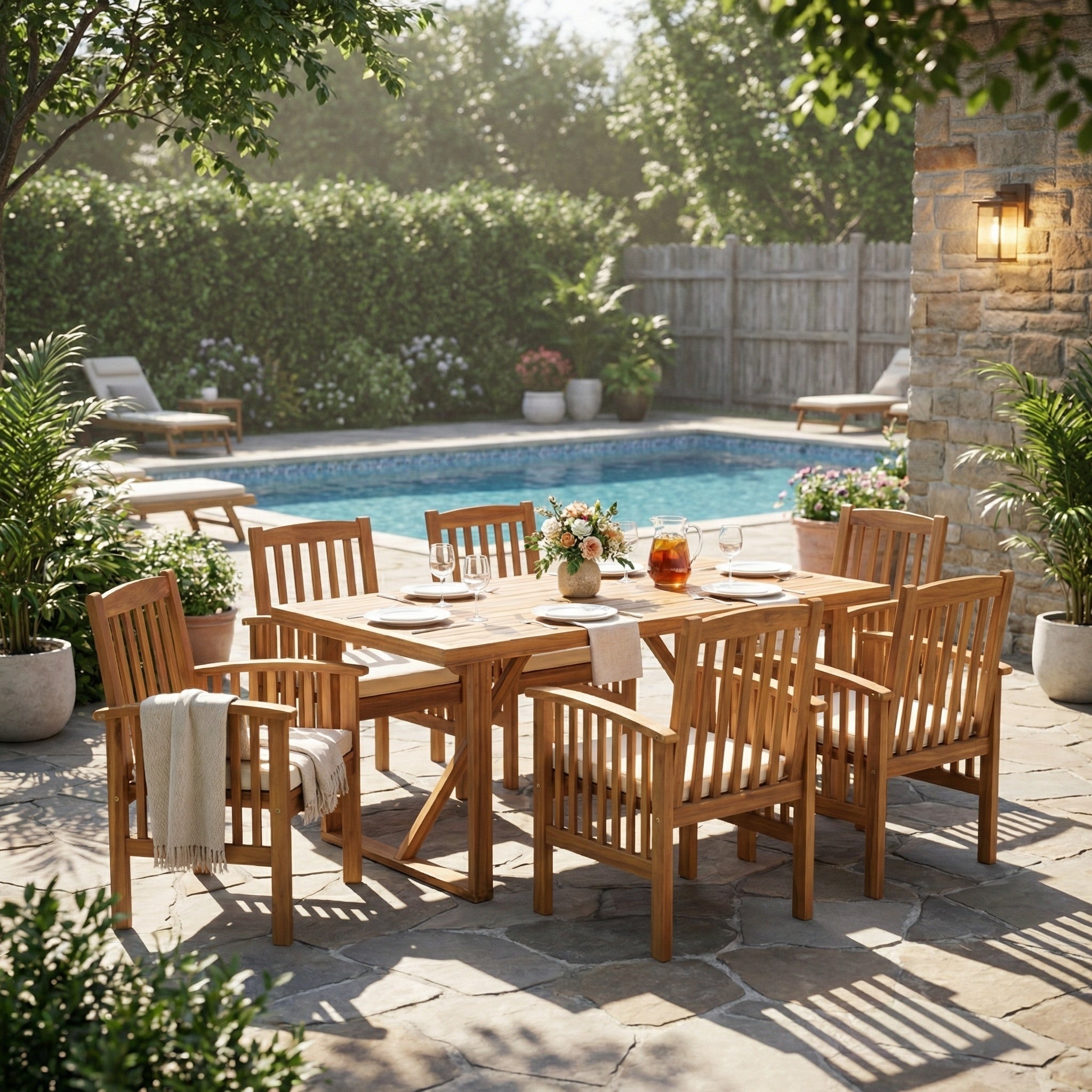7-Piece Acacia Wood Outdoor Dining Set