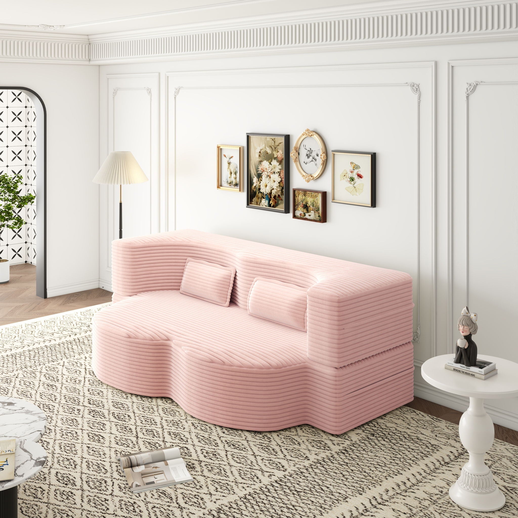 Convertible Foam-Filled Sleeper Sofa Bed with 2 Pillows