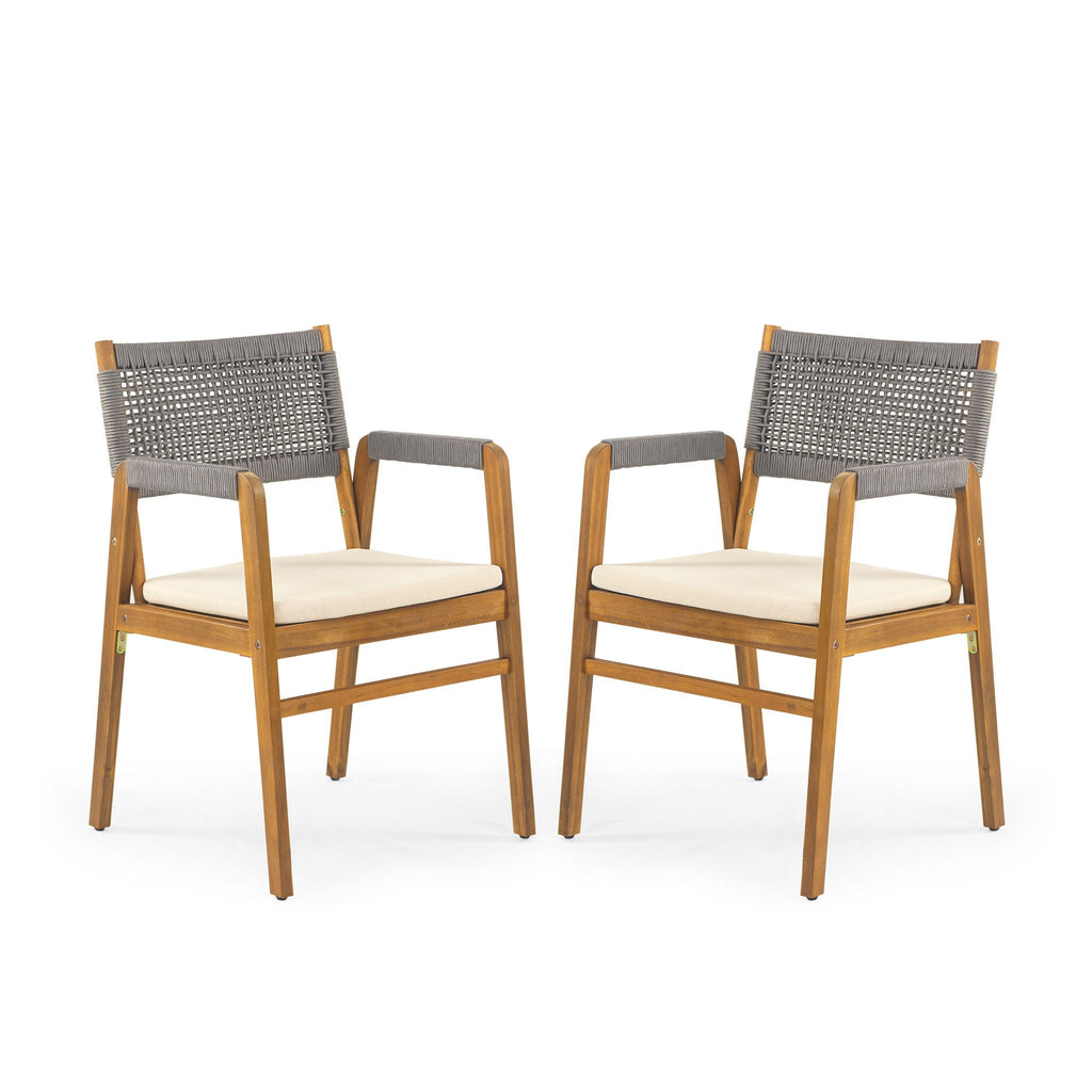 Outdoor Acacia Wood Dining Armchair With Cushion (Set of 2)