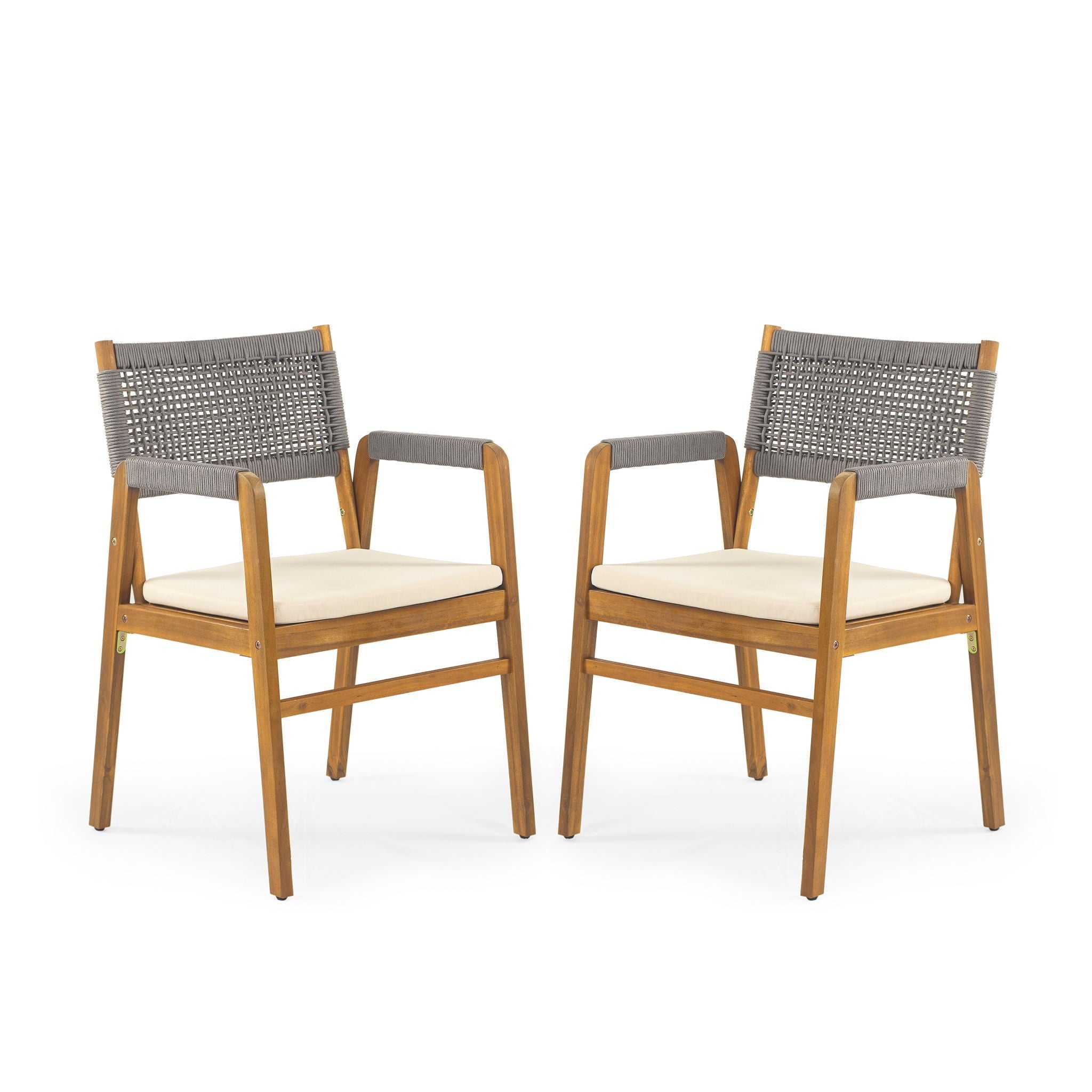 Outdoor Acacia Wood Dining Armchair With Cushion (Set of 2)