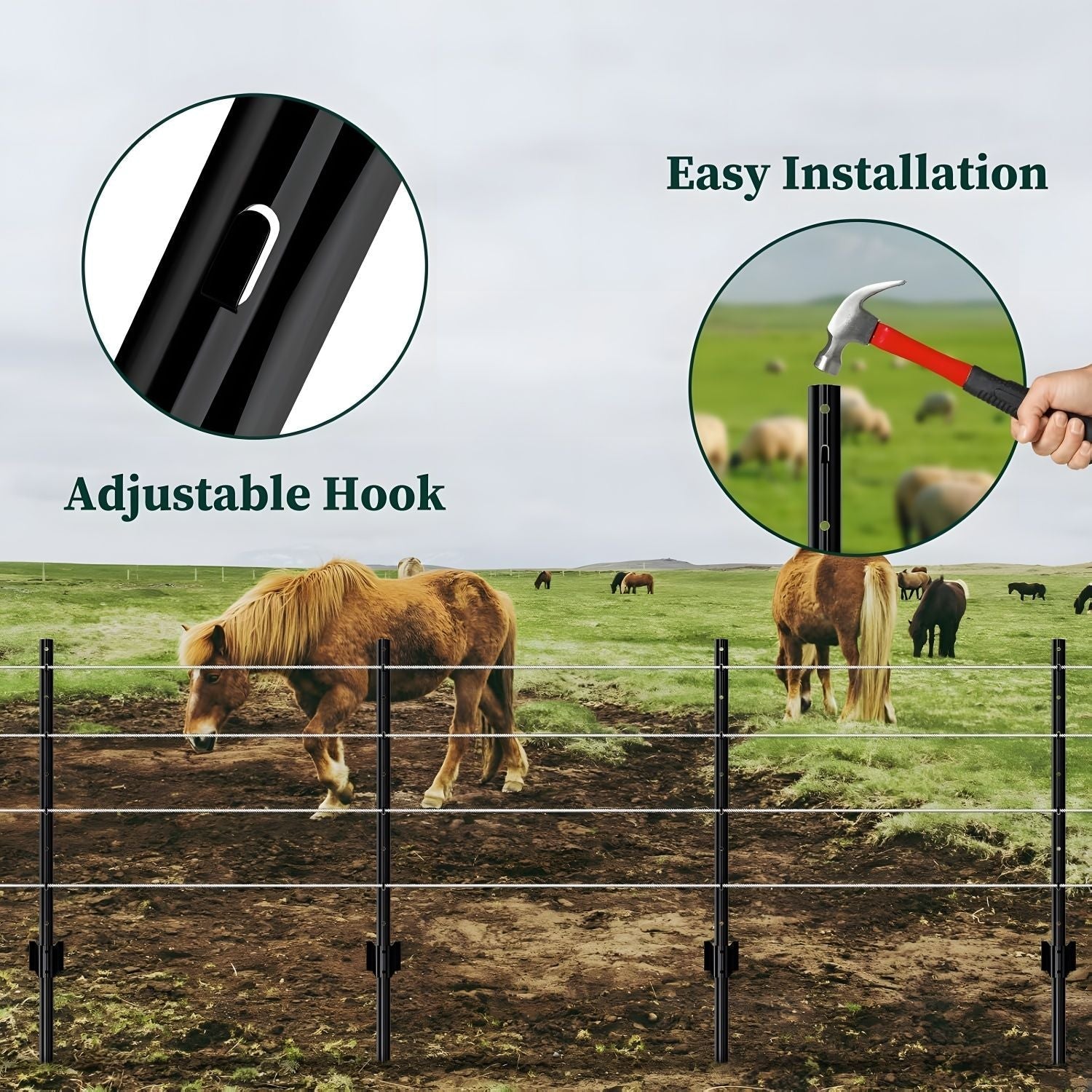4 Foot U-Shaped Metal Garden Fence Posts Set for Wire Mesh Fencing