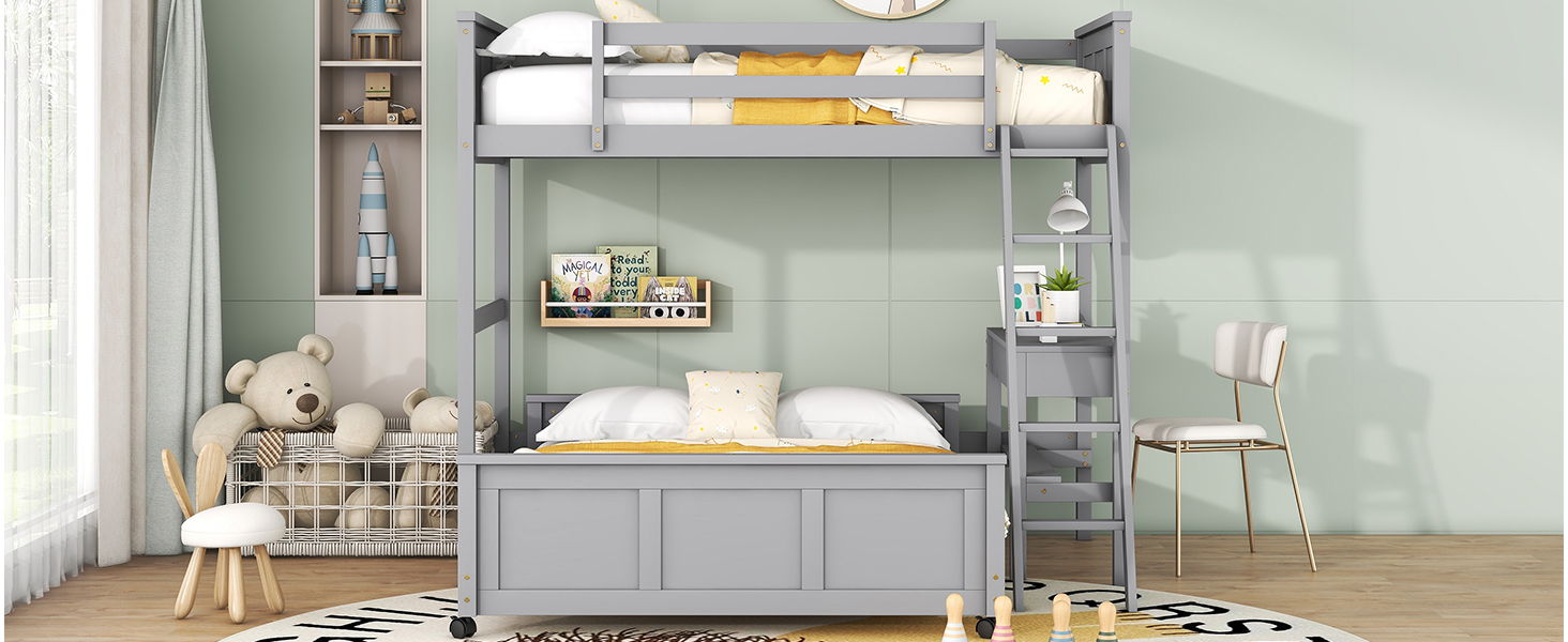Full Over Full Bunk Bed With Desk