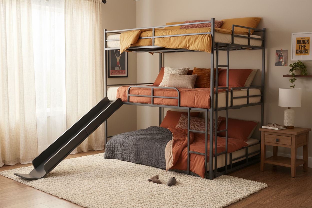 Twin Size House Loft Bed With Slide And Ladder - Black