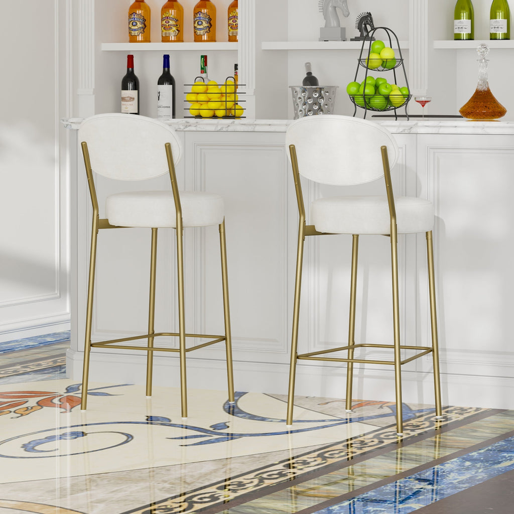 29'' Upholstered Velvet Bar Stools with Backrest & Footrest - Set of 2
