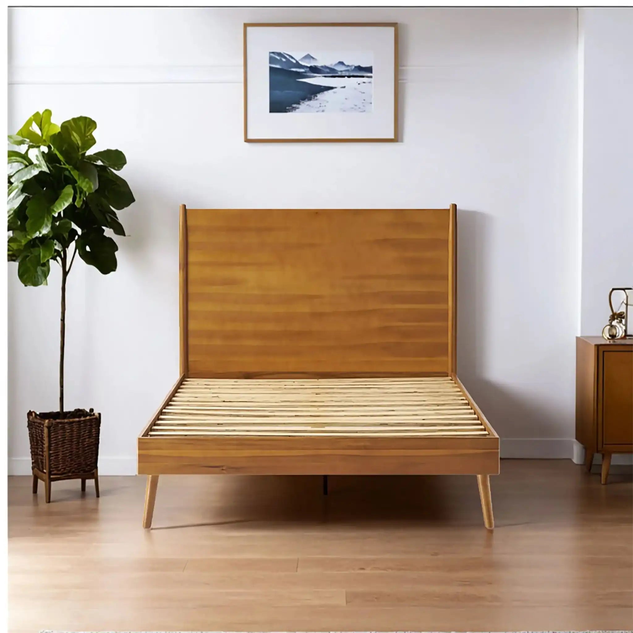 Okioki Mid-Century Wood Bed