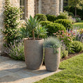 Round Concrete Planter Set of 2, Large Indoor & Outdoor Planter Pots